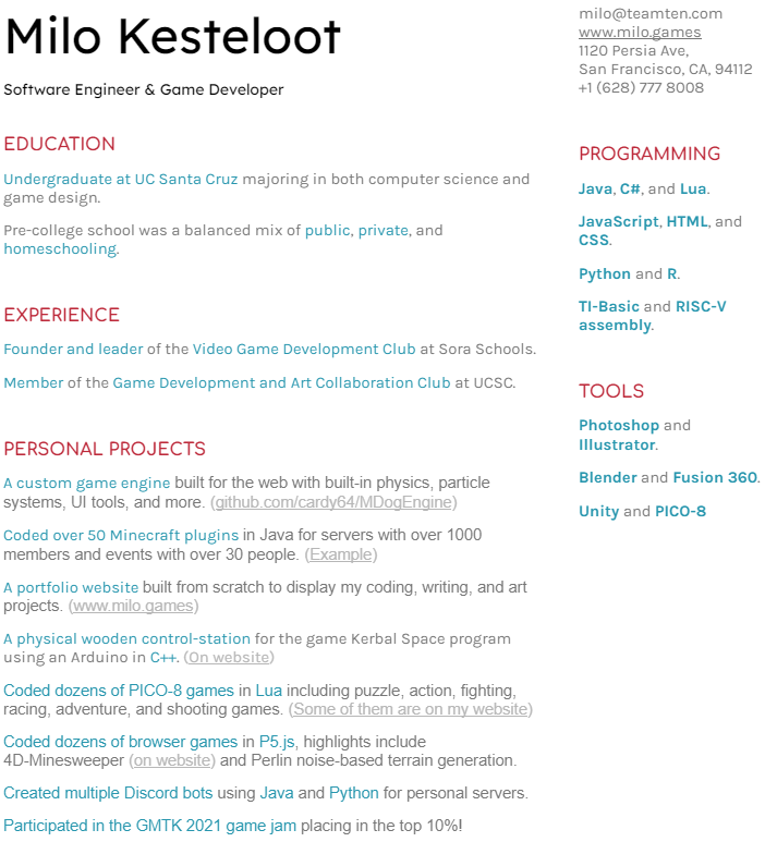 Milo Kesteloot's Resume